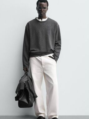 Zara Men's Charcoal Crewneck Sweater - Classic Casual